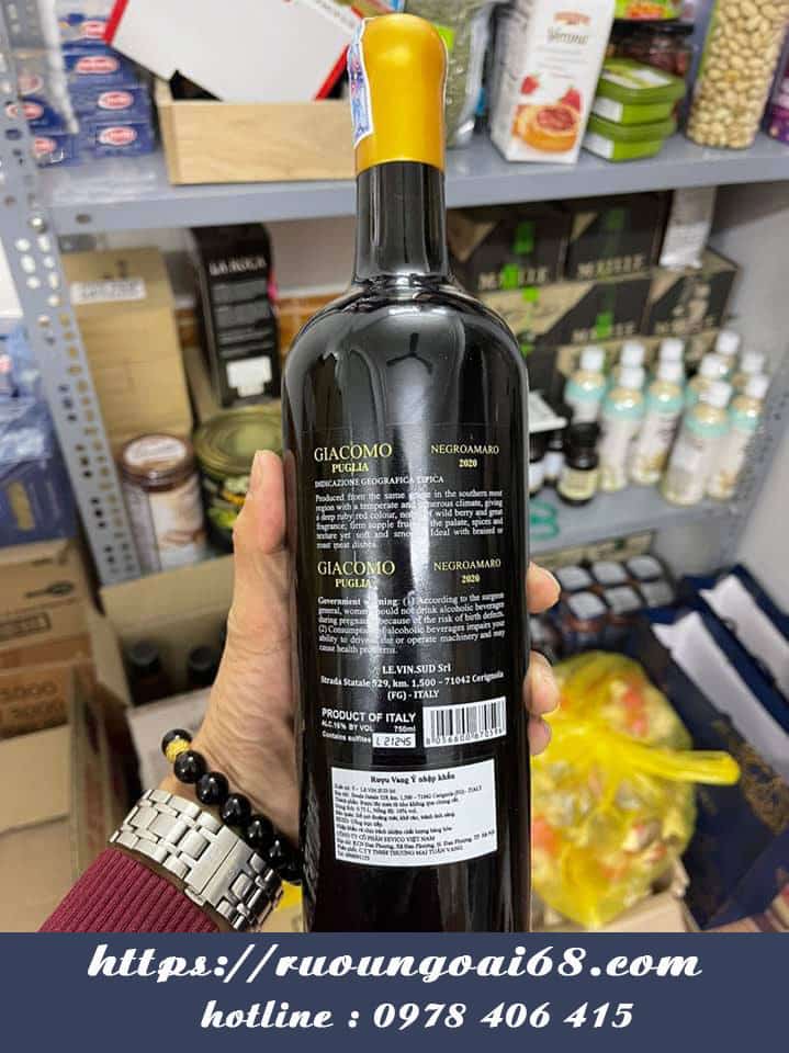 Rượu vang Giacomo Negroamaro 16 Độ Rượu vang Giacomo Negroamaro mặt sau