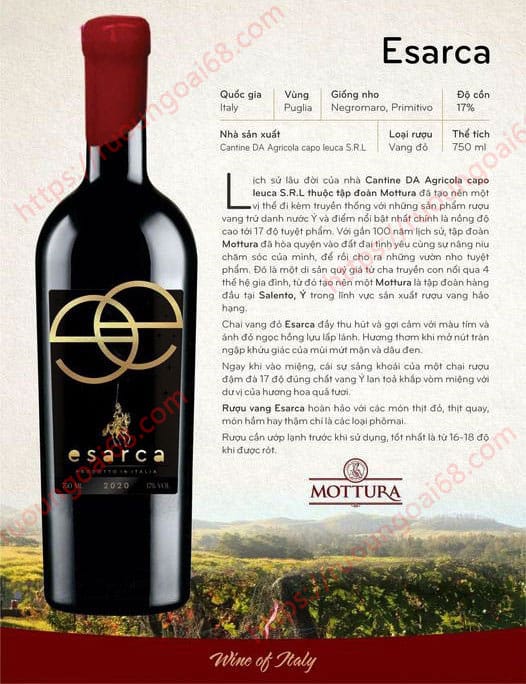 Rượu vang Esarca Negroamaro Primitivo 17 Độ Rượu vang Esarca Negroamaro Primitivo