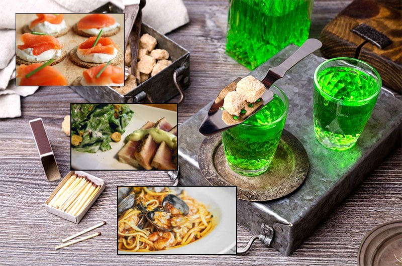 Rượu Absinthe Nàng Tiên Xanh kết hợp với món ăn