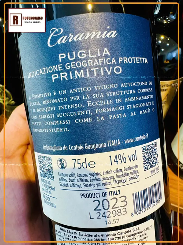 Rượu Vang Ý Caramia Primitivo