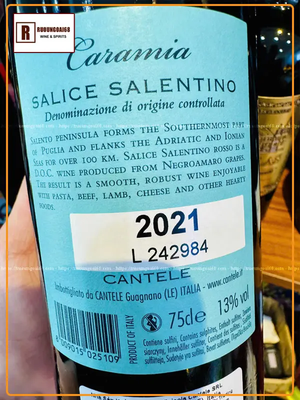 Rượu Vang Ý Caramia Salice Salentino