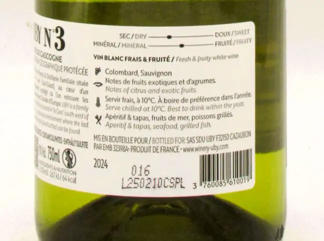 Uby No 3 Cotes de Gascogne Combard Sauvignon