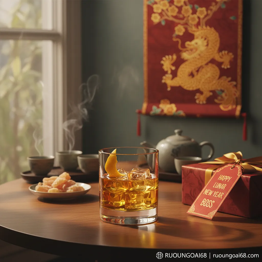 Lựa Chọn Rượu Ngoại Cao Cấp Làm Quà Tết Tặng Sếp Ý Nghĩa 3. Ly whisky hổ phách ấm cúng ngày Tết