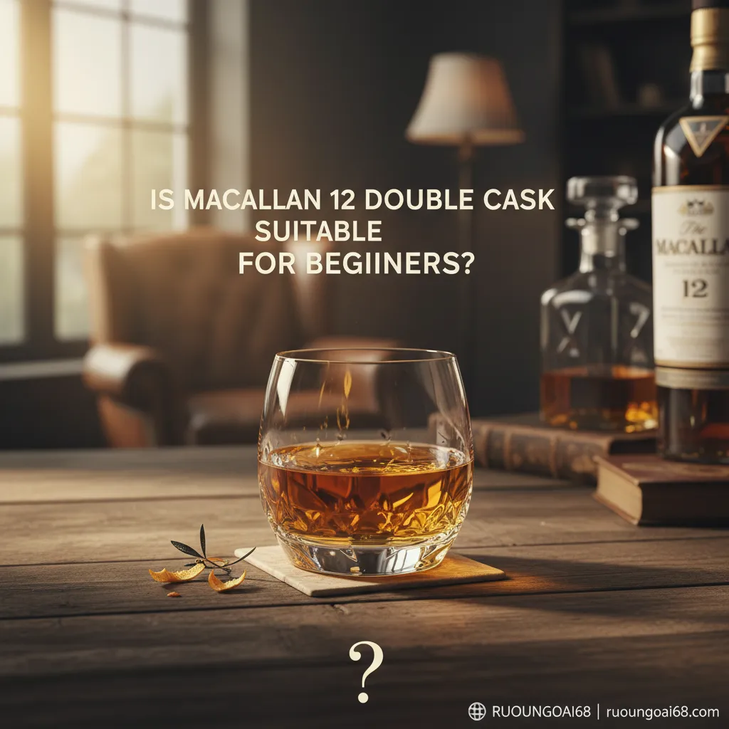 Macallan 12 Double Cask có phù hợp người mới uống whisky? 2. Ánh sáng kép chiếu rọi ly whisky hổ phách