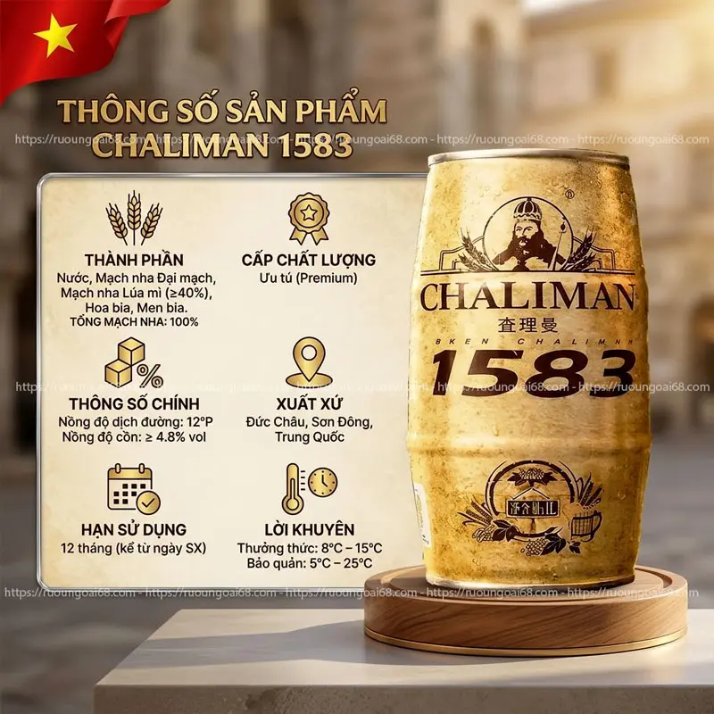 Bia Chaliman 1583 1 Lít Cao Cấp Bia Chaliman 1583 1 Lít 4,8 Độ