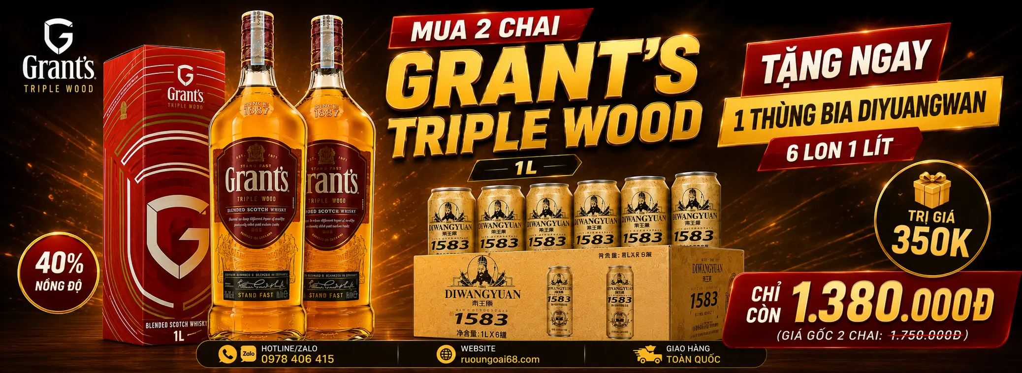Banner Khuyến mại Grants Triple Wood 1L