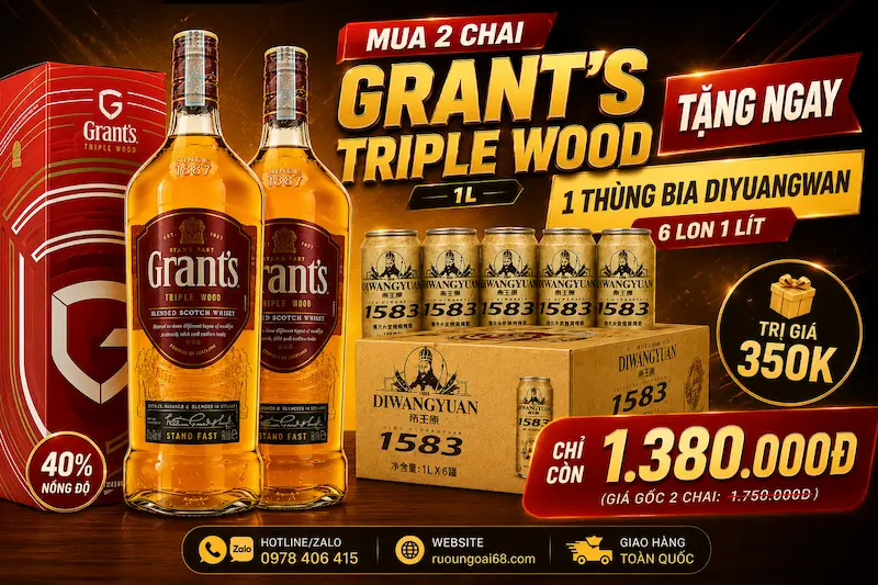 Khuyến mại rượu grants triple wood 1 lít
