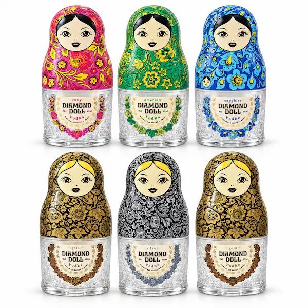 Rượu Vodka Búp Bê Nga Diamond Doll 700ml 40% – 5 Màu Rượu Vodka Búp Bê Nga Diamond Doll 700ml 40% – 5 Màu